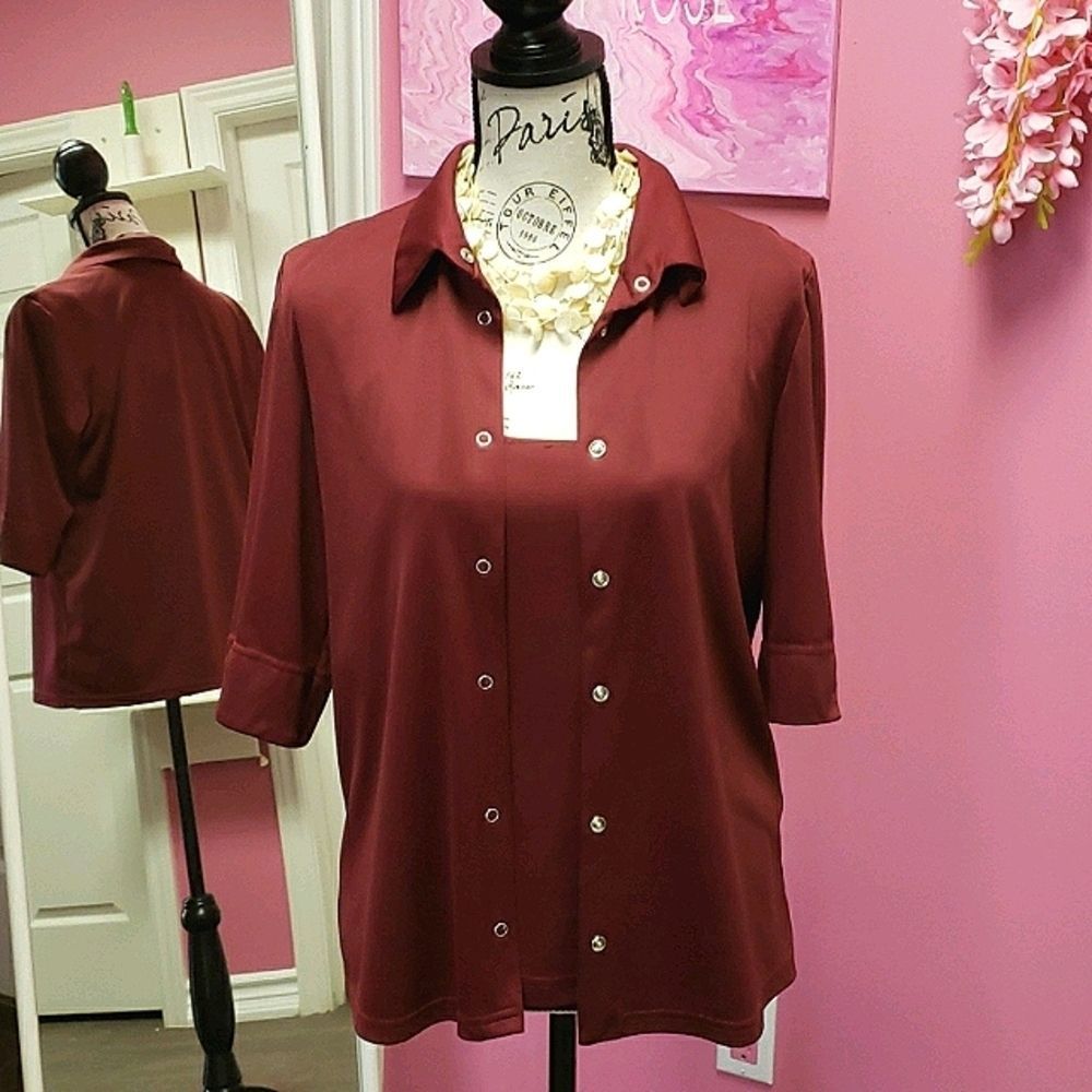 Career ❤🖤❤ Elements Wine Red 2 Piece Shirt Blouse Top
